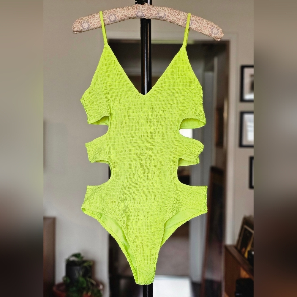 Hera Collection Smocked Cutout Neon Green Swimsuit